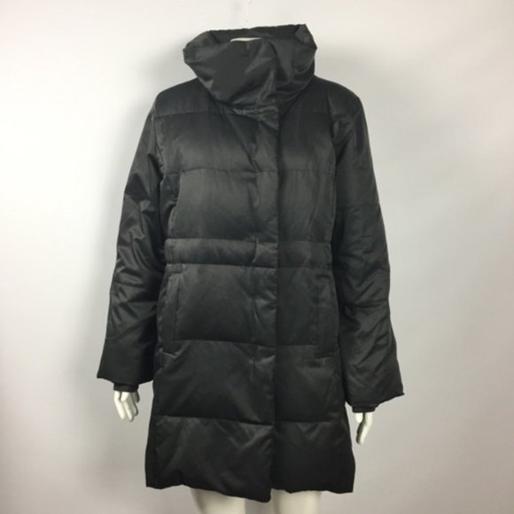 J. Jill Black Down Filled Snap Front 3/4 Length Long Hooded Coat, XL - Picture 1 of 5